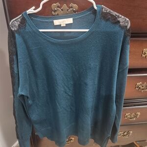 LOFT Teal Lace Accent Women's Top